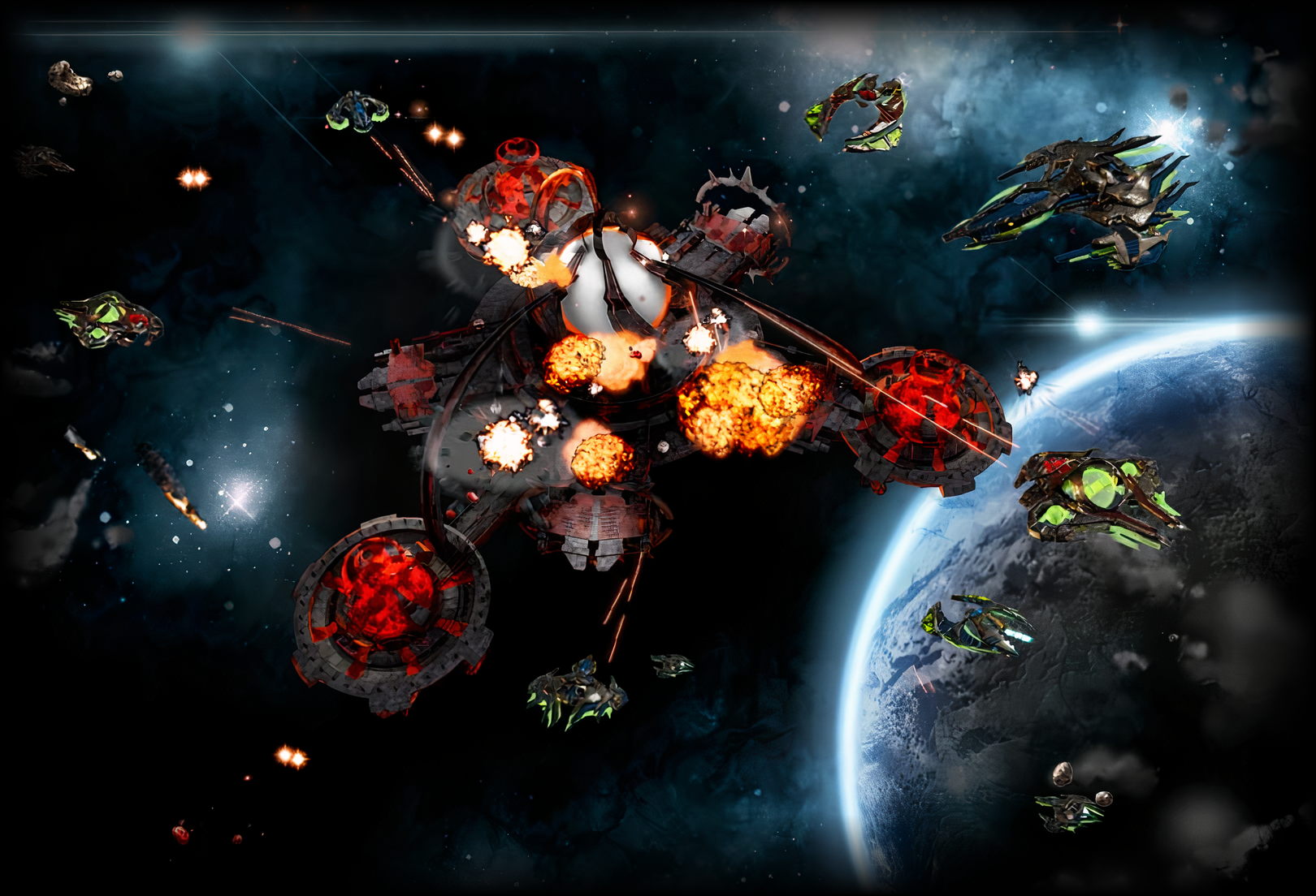 Nova Raider ships travelling through a persistent online galaxy